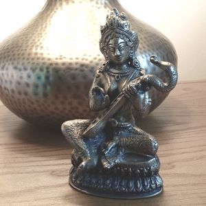 Antique Brass / Bronze Hindu Goddess Saraswati
